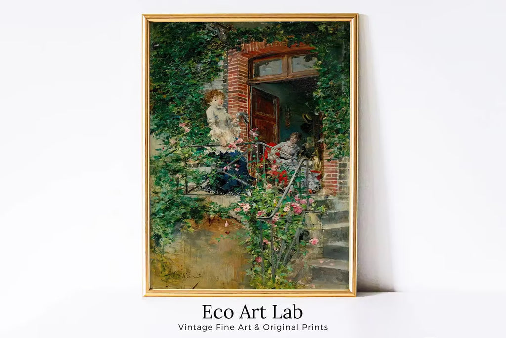 Flowers Garden Painting. Women Portrait. Vintage Landscape Print. On the terrace by Giovanni Boldini. Printable Wall Art.  – Printable Wall Art