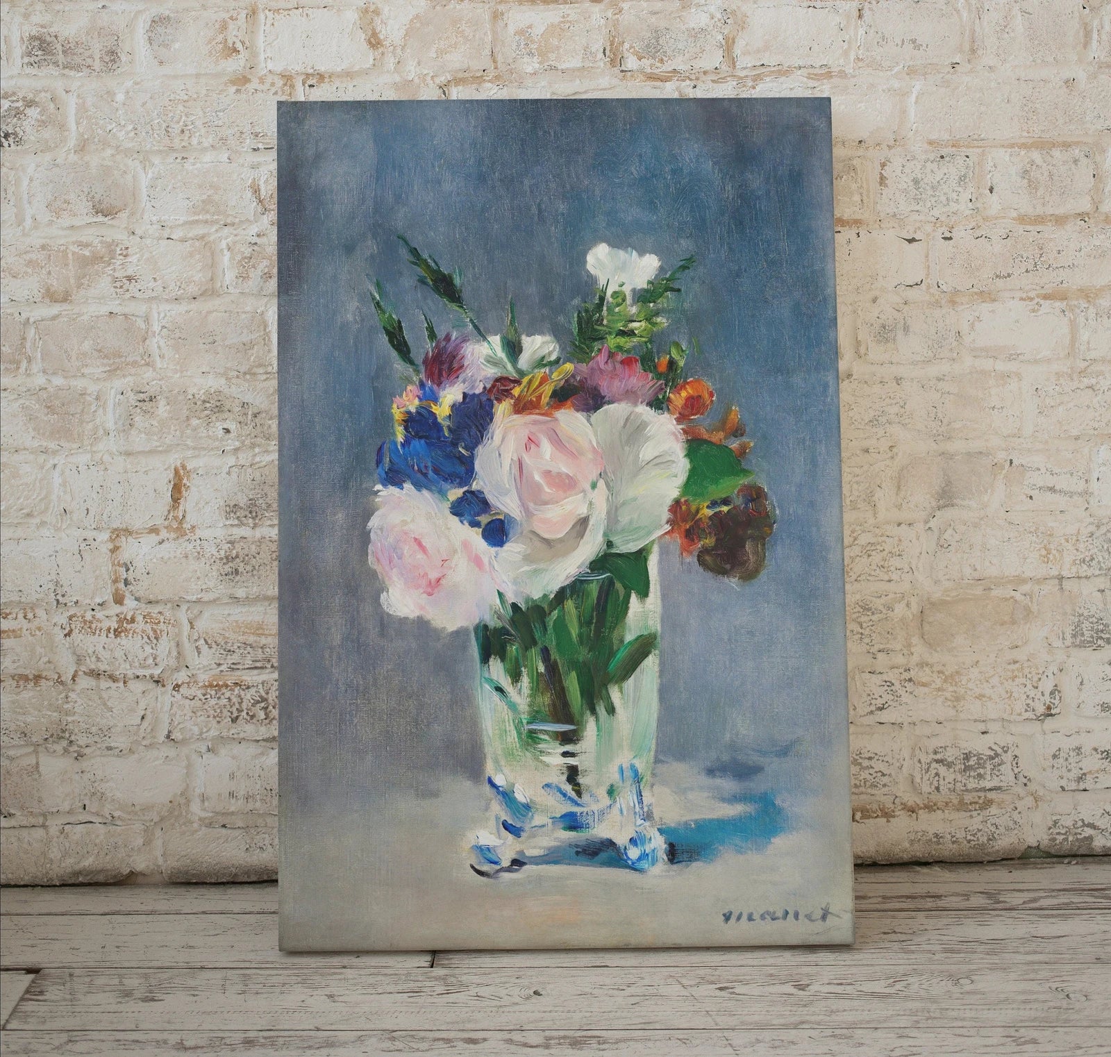 Detail view of artwork from Flowers in a Crystal Vase. Edouard Manet Botanical Still Life Painting Printable Digital Wall Art. Still Art Vintage Print. Downloadable Art. (variation 1)