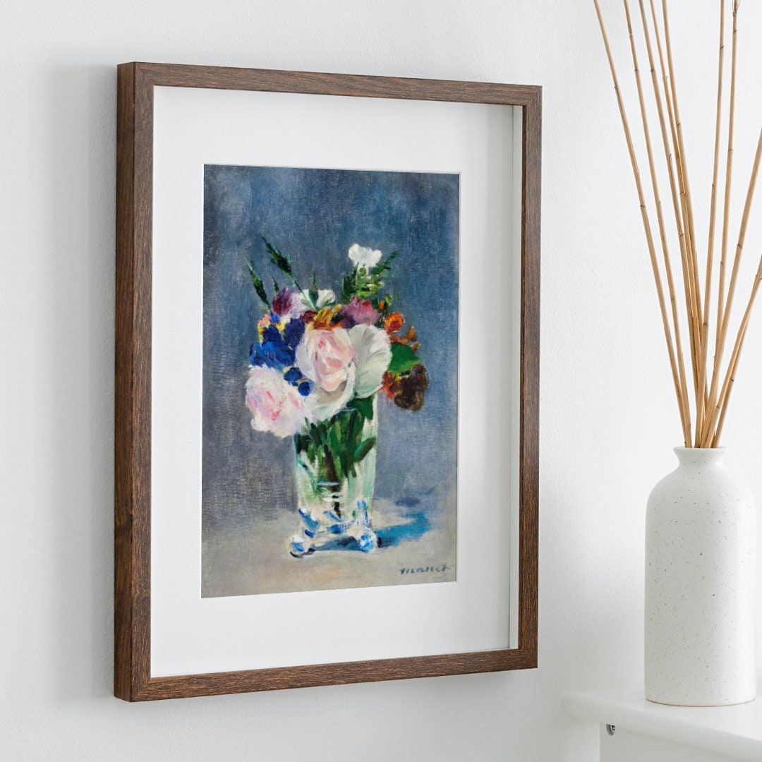Detail view of artwork from Flowers in a Crystal Vase. Edouard Manet Botanical Still Life Painting Printable Digital Wall Art. Still Art Vintage Print. Downloadable Art. (variation 2)