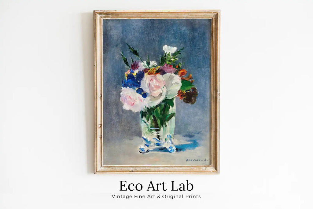 Framed view of Flowers in a Crystal Vase. Edouard Manet Botanical Still Life Painting Printable Digital Wall Art. Still Art Vintage Print. Downloadable Art – printable wall art digital download.