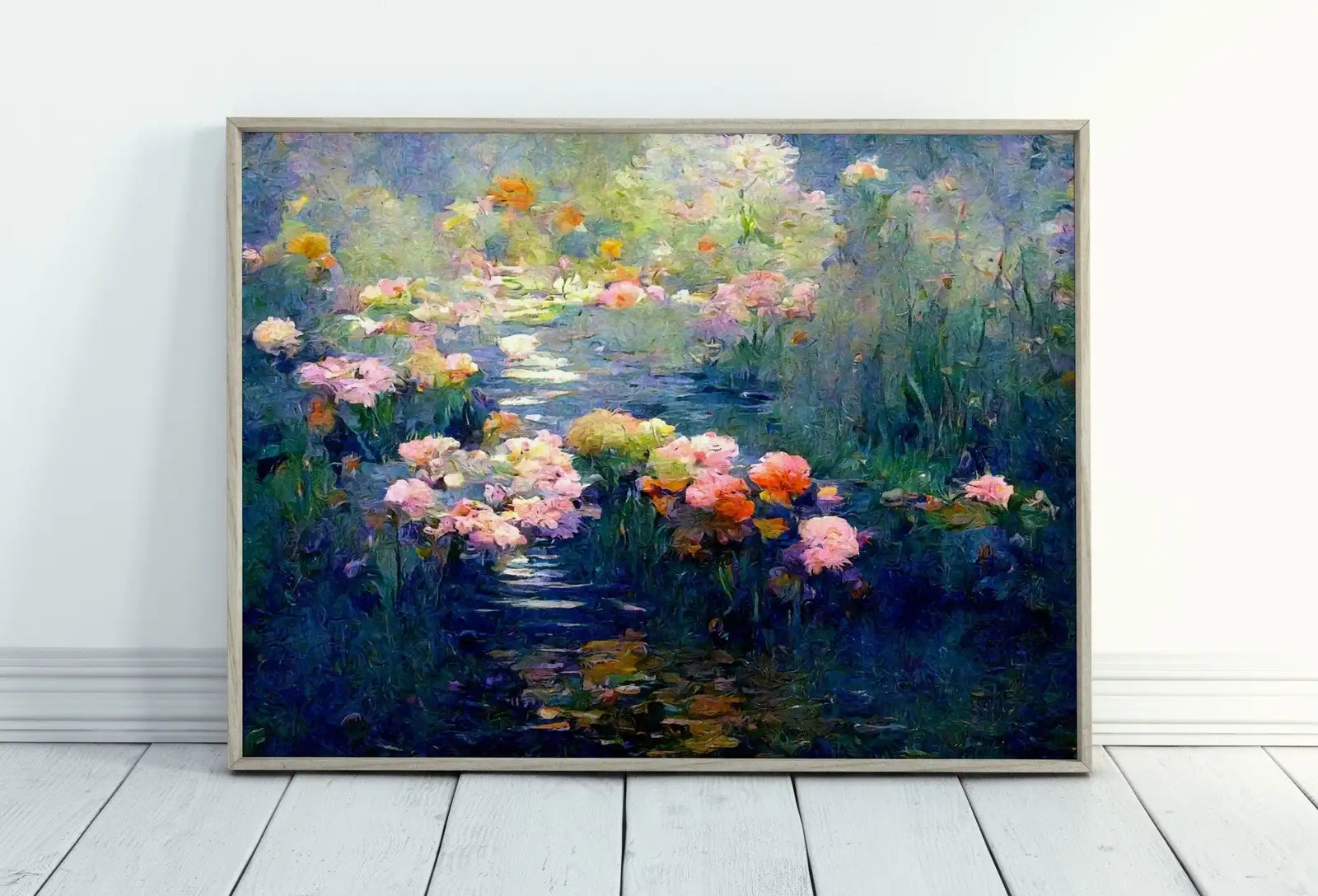 Included artwork preview showing first selection of artworks from Flowers on Pond Monet Inspired Digital Painting. Instant Download Floral Decor. Monet Botanical Print Printable Wall Art. Abstract Decor.