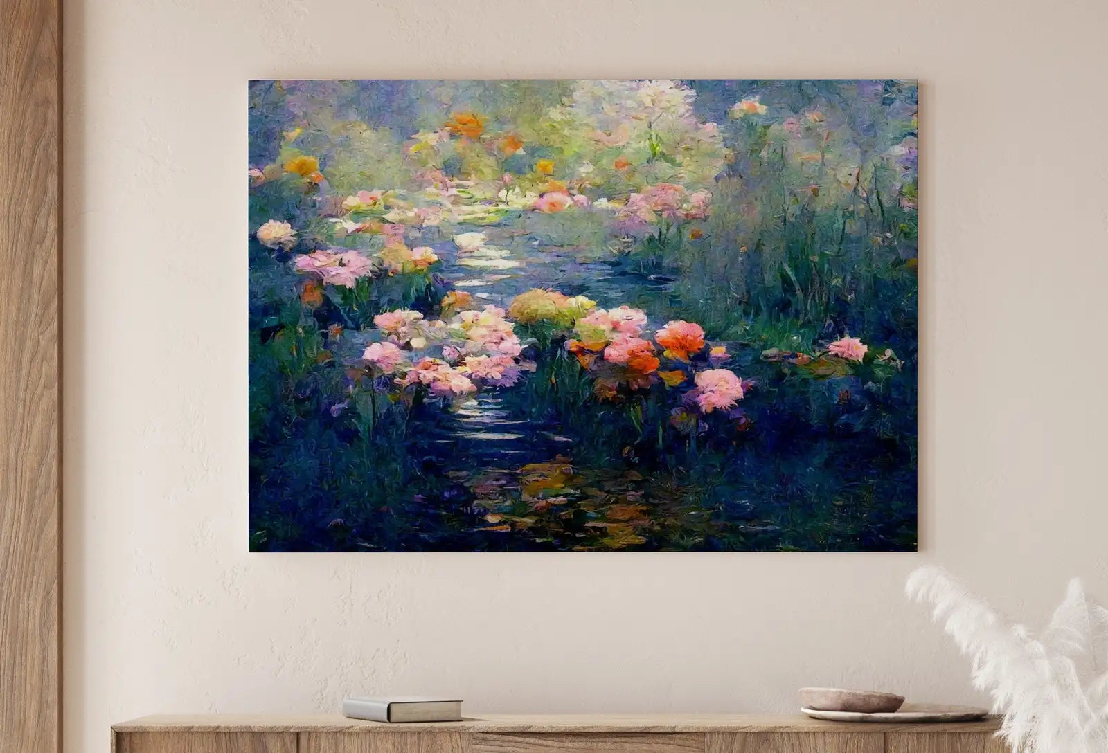 Detail view of artwork from Flowers on Pond Monet Inspired Digital Painting. Instant Download Floral Decor. Monet Botanical Print Printable Wall Art. Abstract Decor. (variation 1)