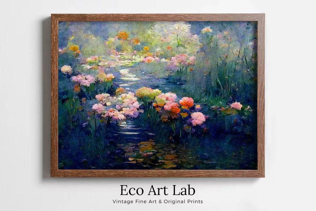Flowers on Pond Monet Inspired Digital Painting. Instant Download Floral Decor. Monet Botanical Print Printable Wall Art. Abstract Decor – Printable Wall Art