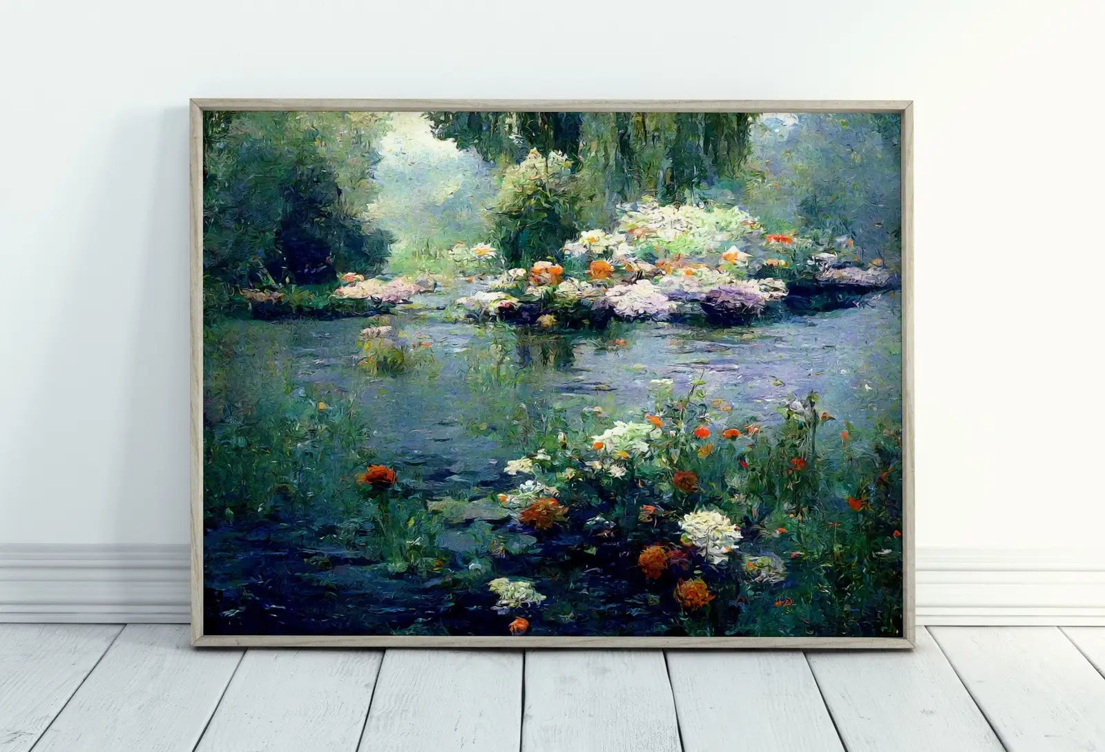 Included artwork preview showing first selection of artworks from Flowers on River Monet Inspired Digital Painting. Instant Download Floral Decor. Monet Botanical Print Printable Wall Art. Abstract Decor.