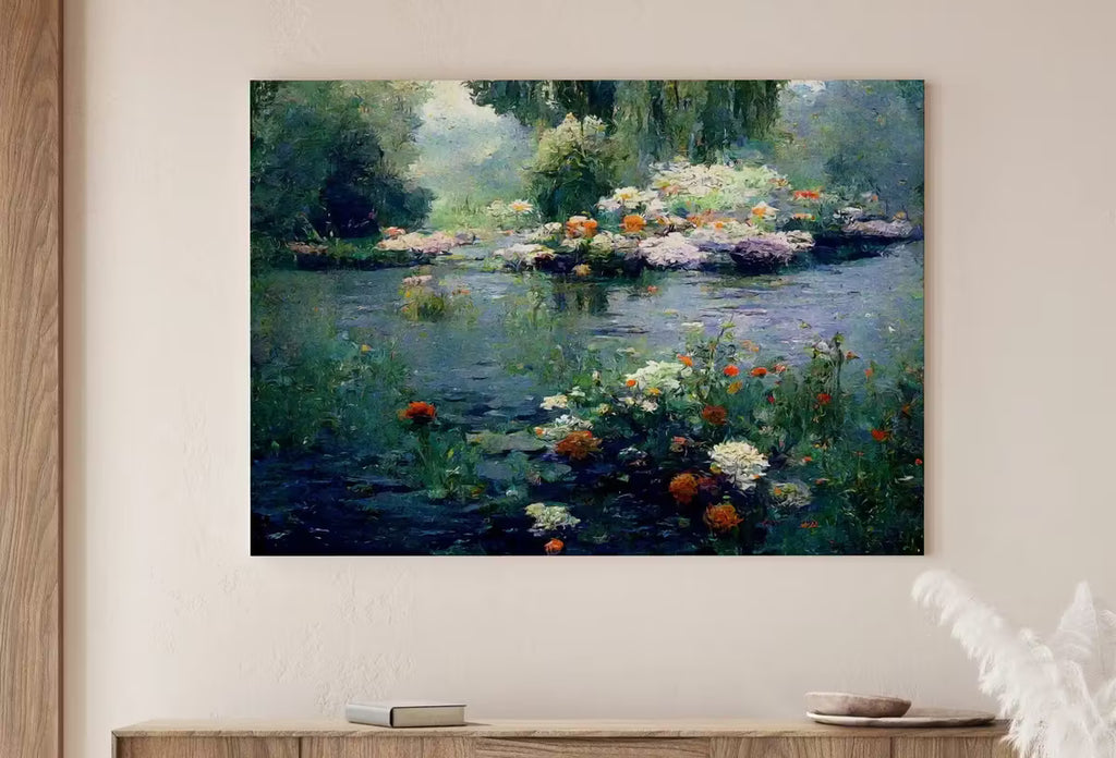Flowers on River Monet Inspired Digital Painting. Instant Download Floral Decor. Monet Botanical Print Printable Wall Art. Abstract Decor – Printable Wall Art