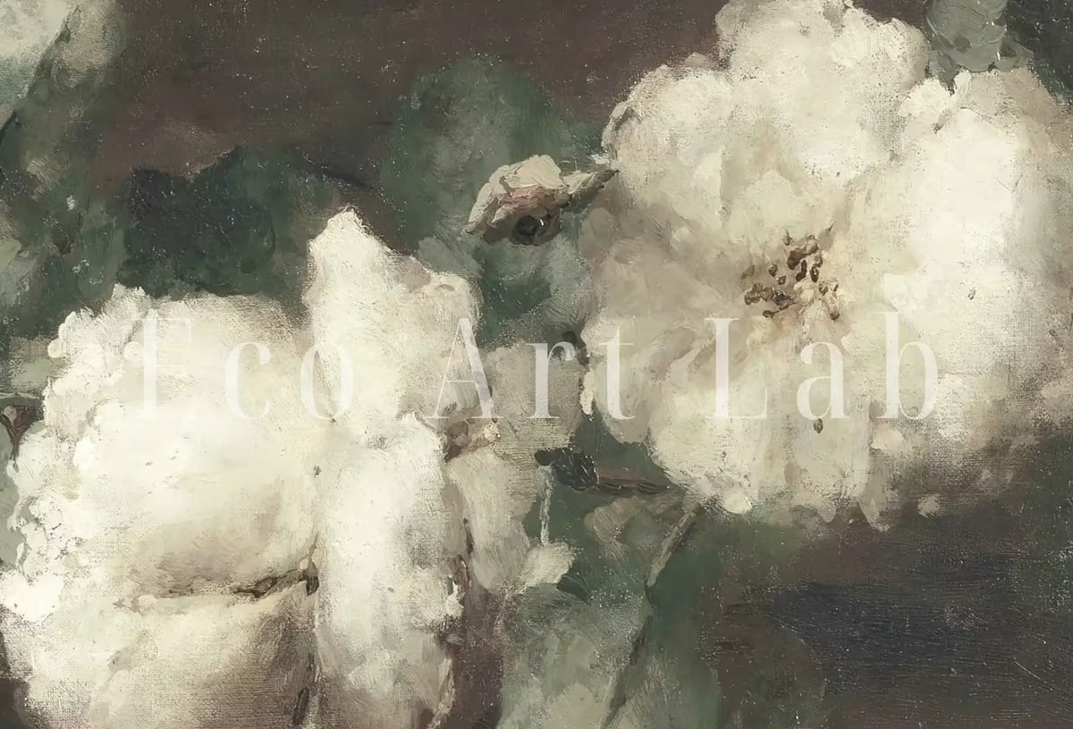 Flowers Still Life Painting | Vintage Neutral Colors Decor | Antique Oil Painting | Vintage Flower Print | White Roses Printable – Printable Wall Art