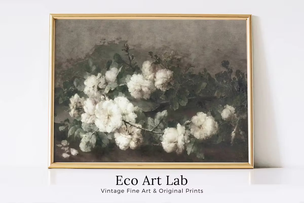 Flowers Still Life Painting | Vintage Neutral Colors Decor | Antique Oil Painting | Vintage Flower Print | White Roses Printable – Printable Wall Art
