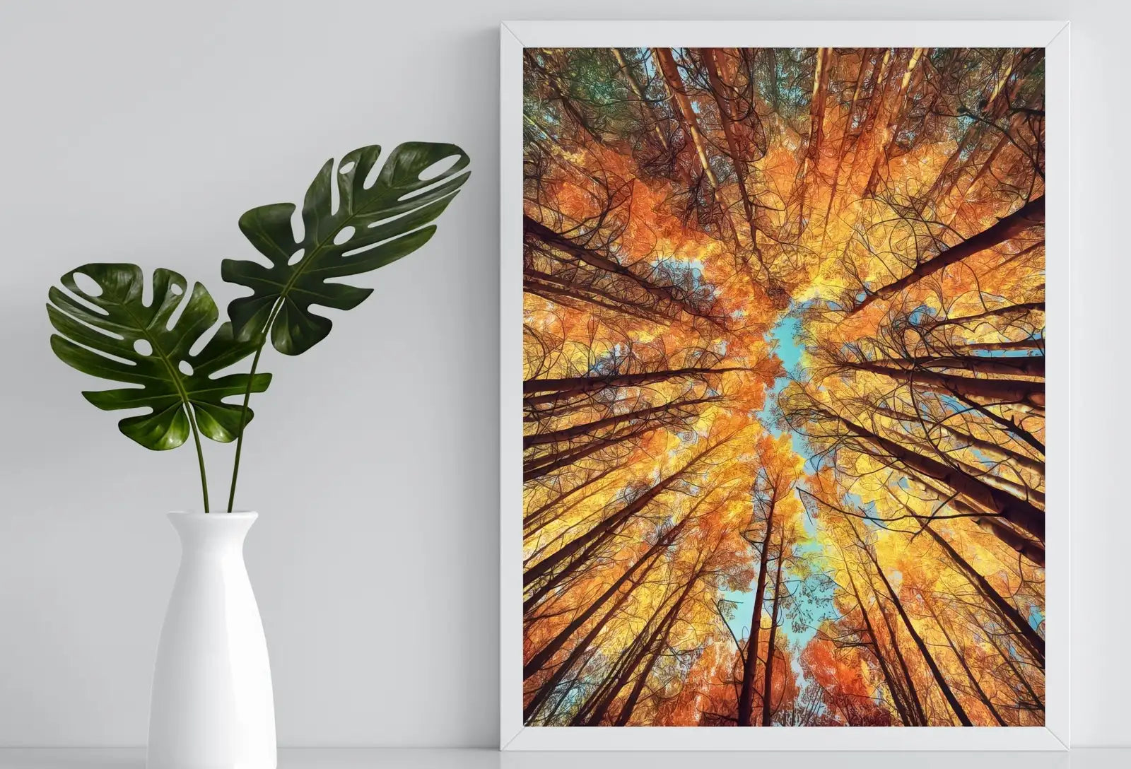 Detail view of artwork from Forest Canopy Fall Autumn Trees Landscape Painting, Abstract Printable Wall Art, Home Office Decor Nature Print Digital Art Instant Download. (variation 1)