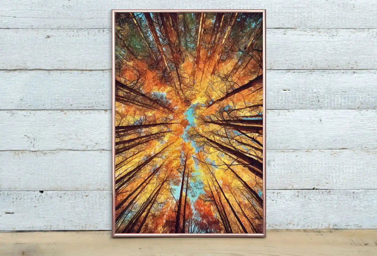 Detail view of artwork from Forest Canopy Fall Autumn Trees Landscape Painting, Abstract Printable Wall Art, Home Office Decor Nature Print Digital Art Instant Download. (variation 2)
