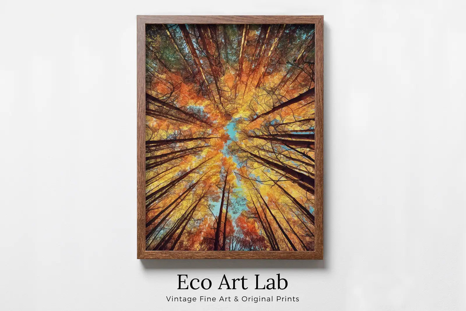 Framed view of Forest Canopy Fall Autumn Trees Landscape Painting, Abstract Printable Wall Art, Home Office Decor Nature Print Digital Art Instant Download – printable wall art digital download.