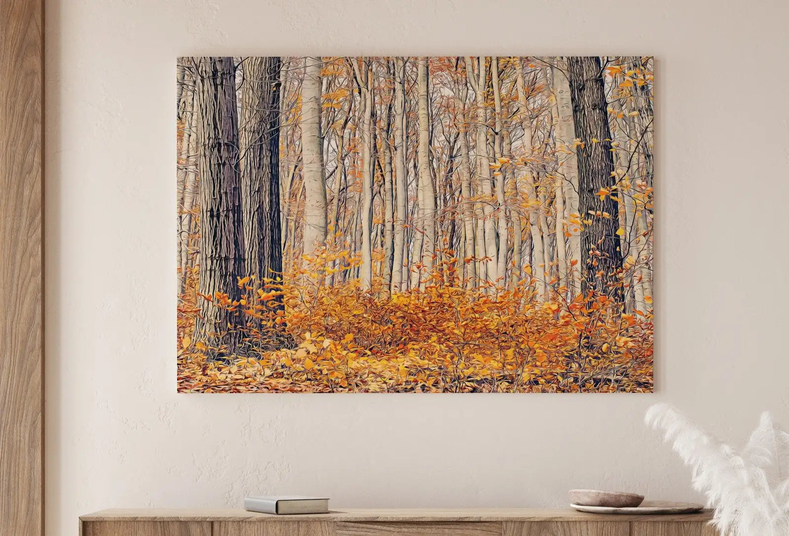 Detail view of artwork from Forest in Autumn. Fall Landscape Painting. Printable Wall Art for Home or Office Decor. Forest Art Nature Print Digital Art Instant Download. (variation 1)