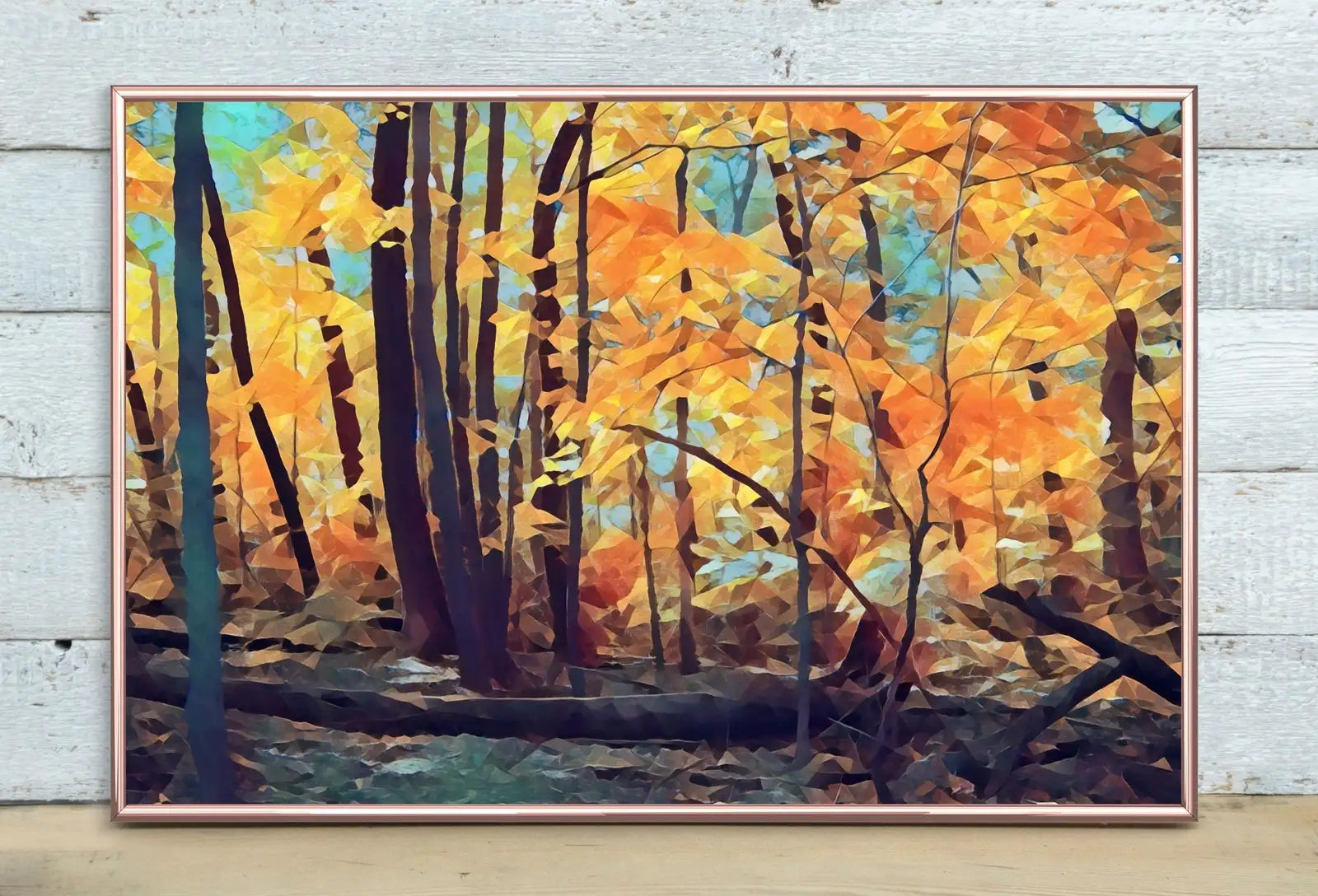 Detail view of artwork from Forest in the Fall Autumn Trees Landscape Painting, Abstract Printable Wall Art, Home Office Decor Nature Print Digital Art Instant Download. (variation 1)