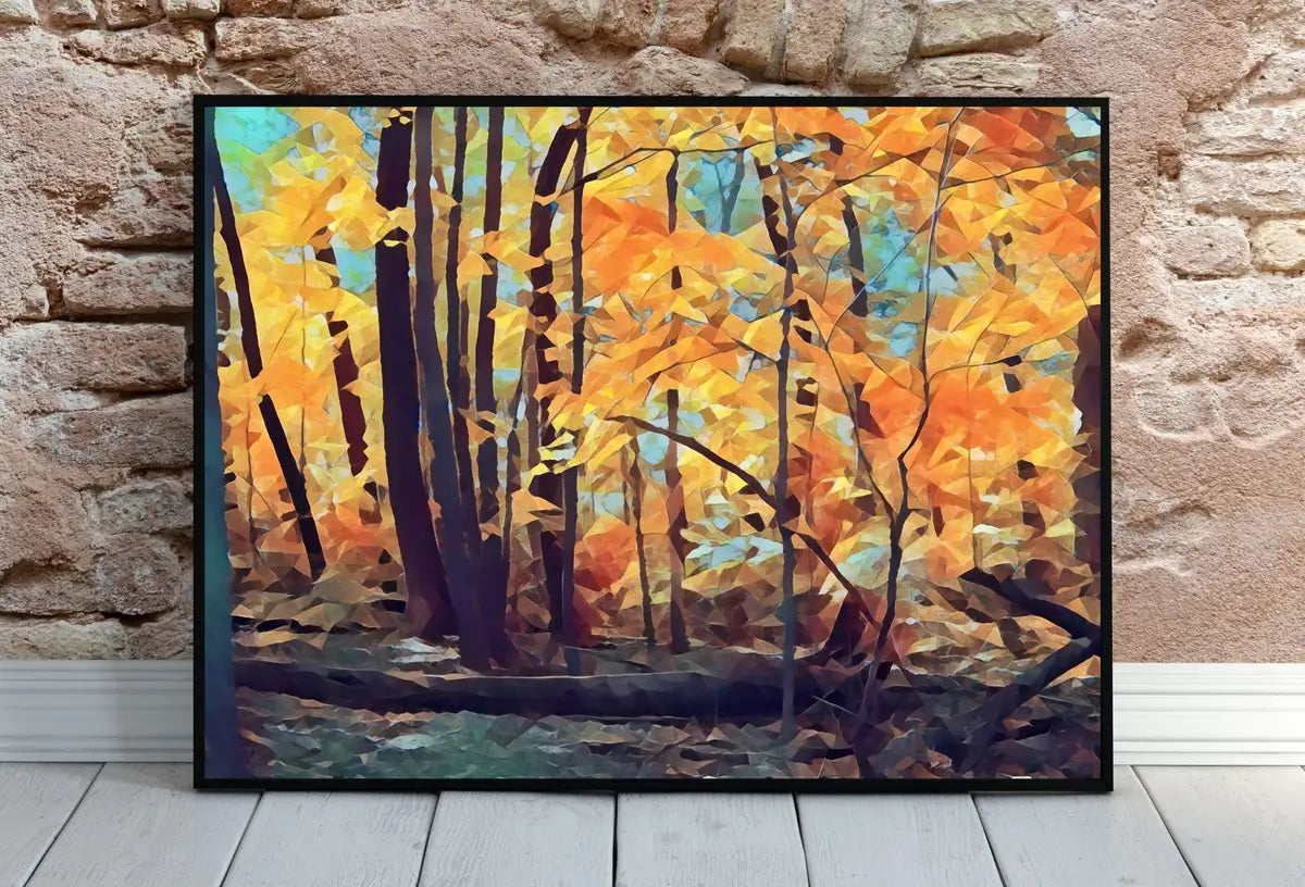 Detail view of artwork from Forest in the Fall Autumn Trees Landscape Painting, Abstract Printable Wall Art, Home Office Decor Nature Print Digital Art Instant Download. (variation 2)