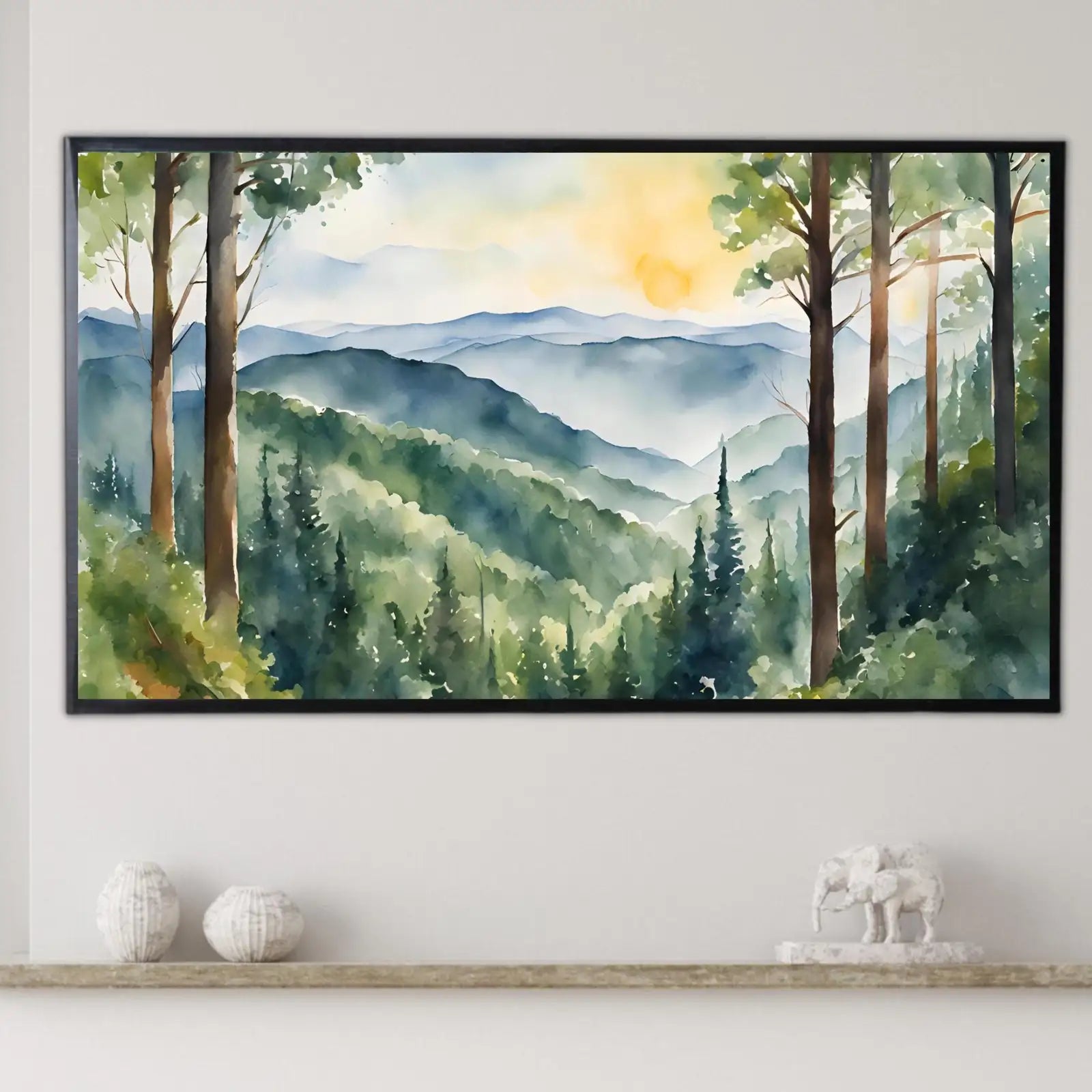 Forest Landscape Art for Samsung Frame TV I 4K Mountain Scene Wall Decor I Watercolor Nature Print for Frame TV – Frame TV Digital Download Art – Digital Download