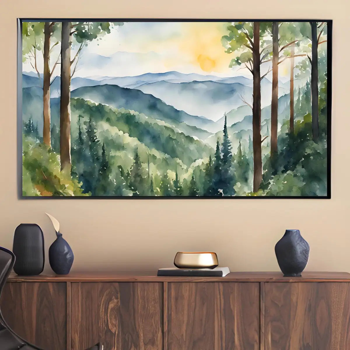 Forest Landscape Art for Samsung Frame TV I 4K Mountain Scene Wall Decor I Watercolor Nature Print for Frame TV – Frame TV Digital Download Art – Digital Download