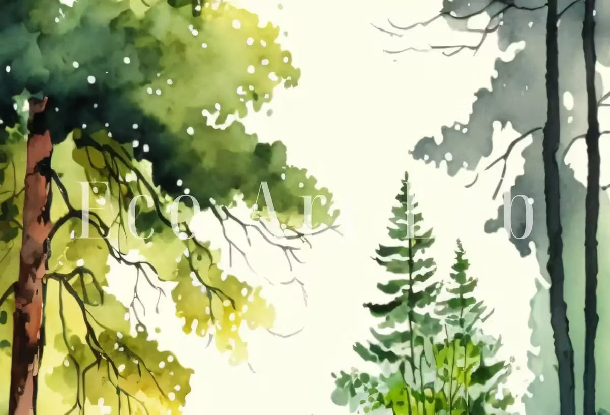 Forest Landscape Printable. Digital Art. Green Forest Trees Watercolor Painting Print. Printable Wall Art. Nature Decor. Spring Forest River – Printable Wall Art