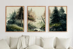Forest Landscape Printable. Forest River Set of 3 Prints. Green Forest Trees Watercolor Painting. Printable Wall Art. 3 Piece Gallery Wall – Printable Wall Art Set