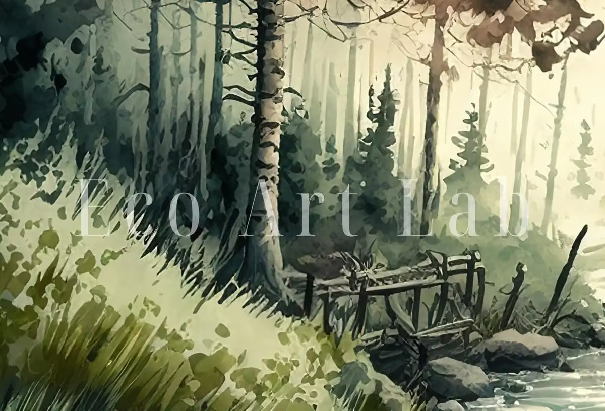 Forest Landscape Printable. Forest River Set of 3 Prints. Green Forest Trees Watercolor Painting. Printable Wall Art. 3 Piece Gallery Wall – Printable Wall Art Set