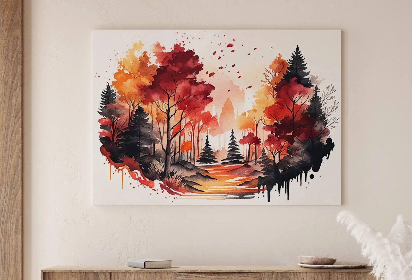 Second included artwork preview from Forest Landscape Printable. Watercolor Autumn Forest Trees Painting Print. Printable Wall Art. Digital Art Nature Decor. Mountain Forest Art featuring various scenes.
