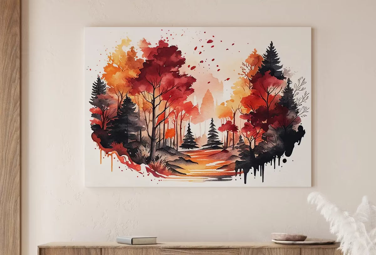 Forest Landscape Printable. Watercolor Autumn Forest Trees Painting Print. Printable Wall Art. Digital Art Nature Decor. Mountain Forest Art – Printable Wall Art