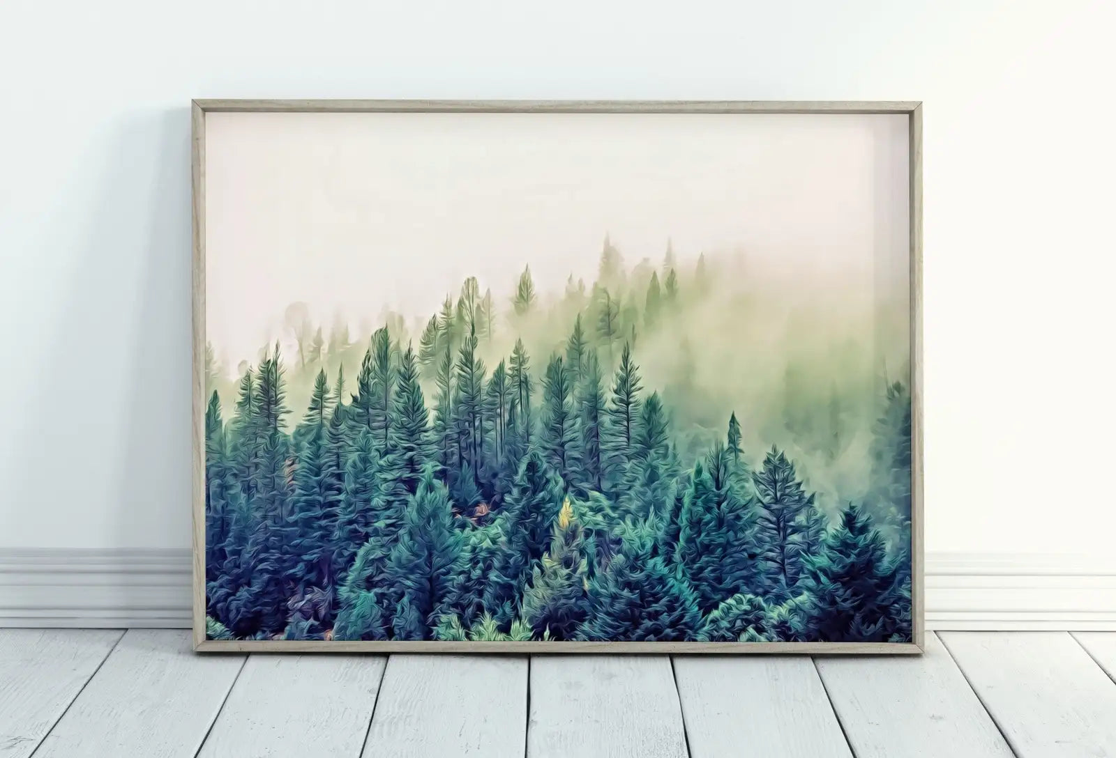 Included artwork preview showing first selection of artworks from Forest Morning Mist Landscape Digital Painting. Printable Wall Art, Home or Office Decor. Forest Wall Art, Nature Print Instant Download.
