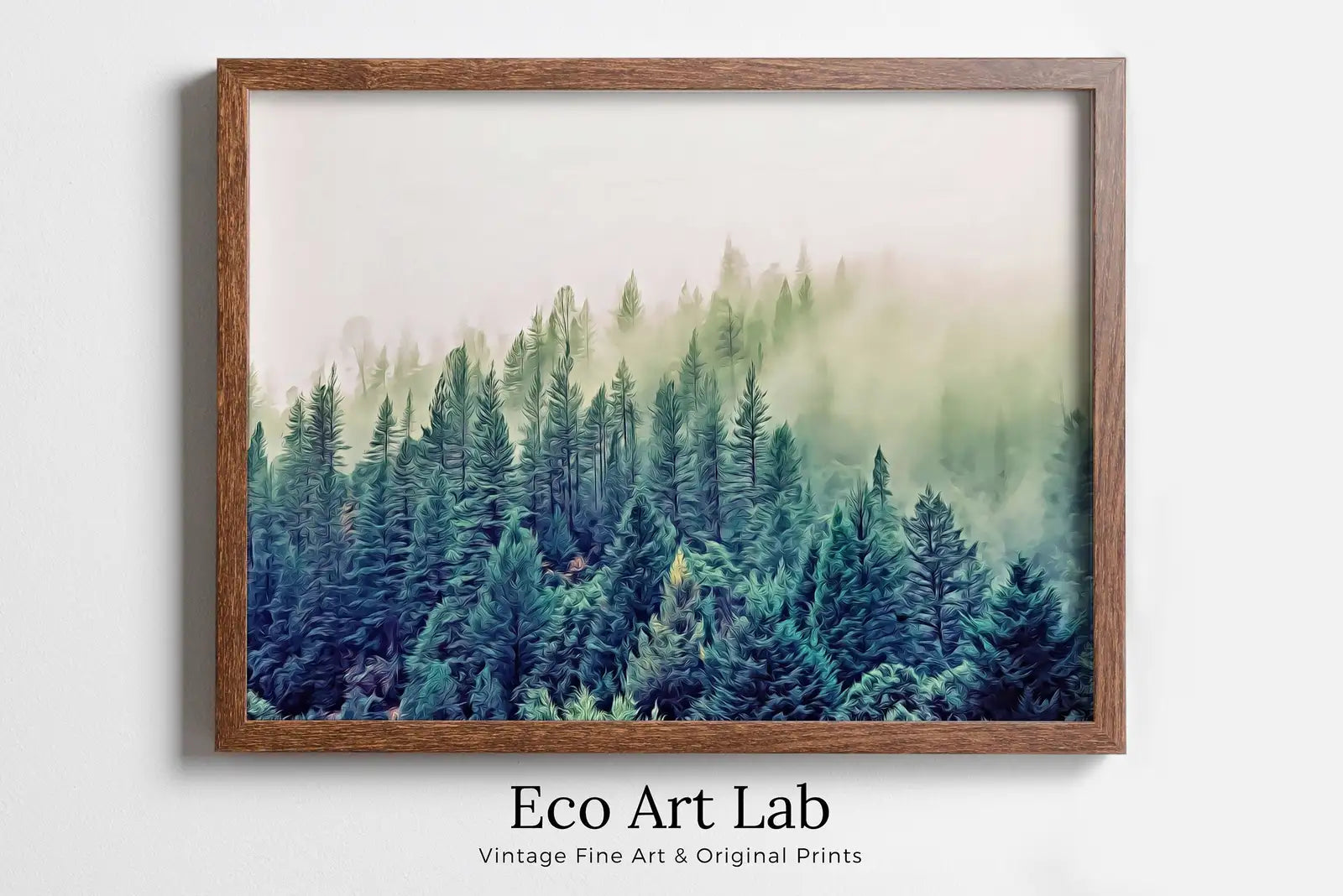 Framed view of Forest Morning Mist Landscape Digital Painting. Printable Wall Art, Home or Office Decor. Forest Wall Art, Nature Print Instant Download – printable wall art digital download.
