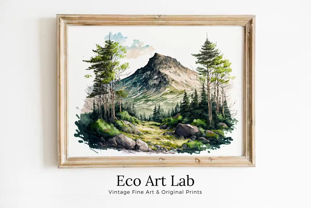 Forest & Mountain Watercolor Painting Print. Forest Landscape Printable. Printable Wall Art. Digital Art. Nature Decor. Mountain Forest Art – Printable Wall Art