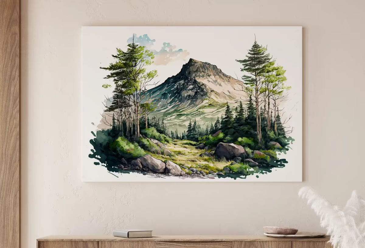 Forest & Mountain Watercolor Painting Print. Forest Landscape Printable. Printable Wall Art. Digital Art. Nature Decor. Mountain Forest Art – Printable Wall Art