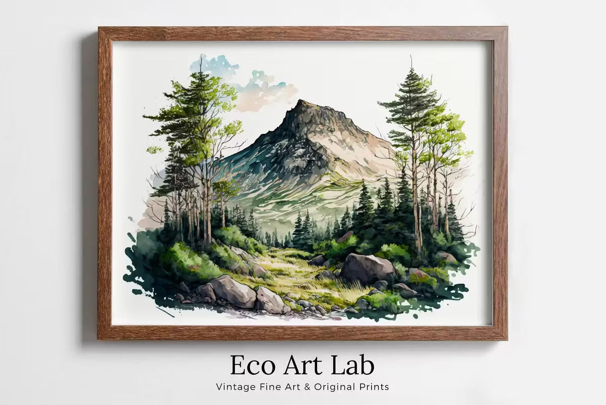 Forest & Mountain Watercolor Painting Print. Forest Landscape Printable. Printable Wall Art. Digital Art. Nature Decor. Mountain Forest Art – Printable Wall Art
