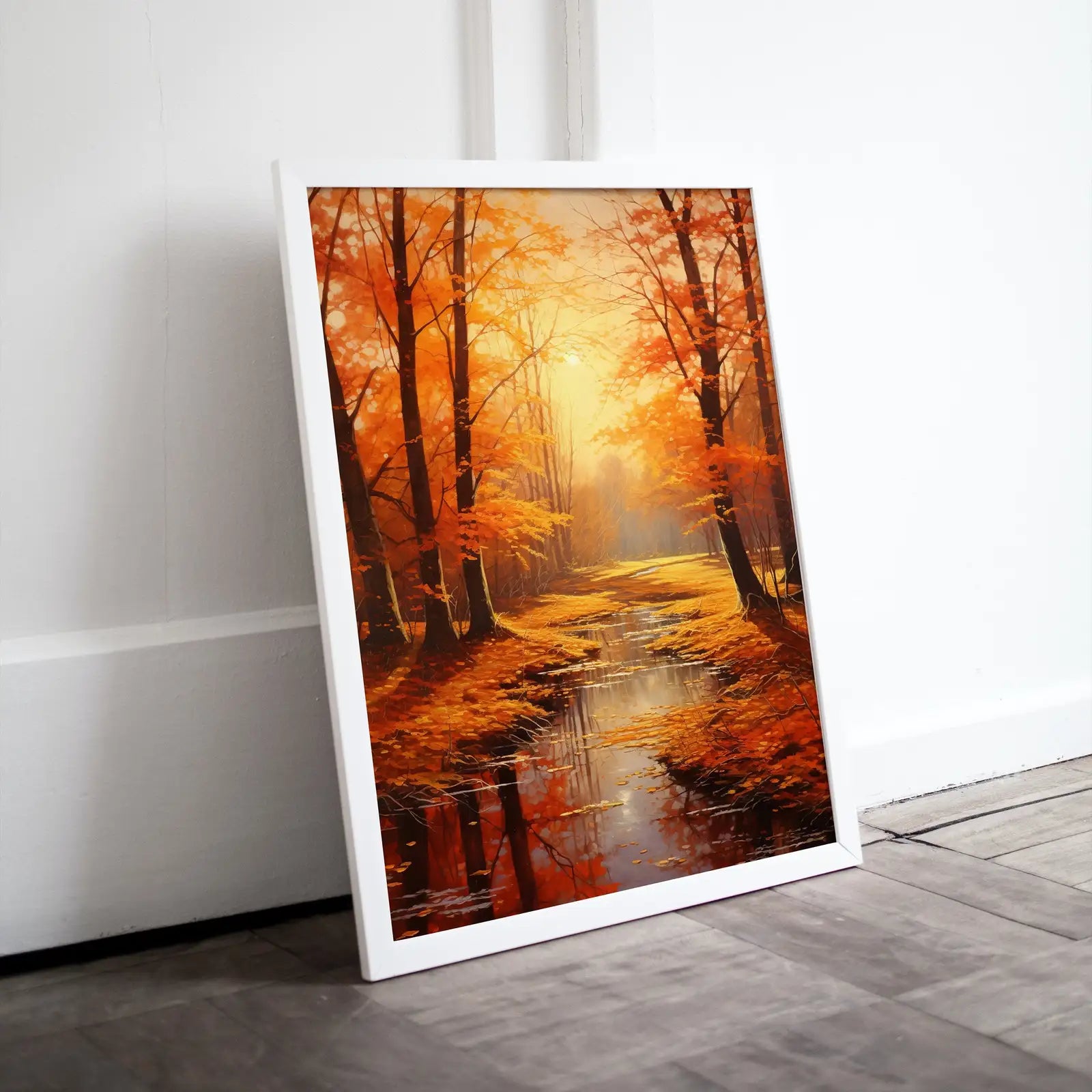 Included artwork preview showing first selection of artworks from Forest River in the Fall Landscape Painting. Printable Vertical Wall Art. Home or Office Decor. Nature Print Autumn Art. Instant Download.