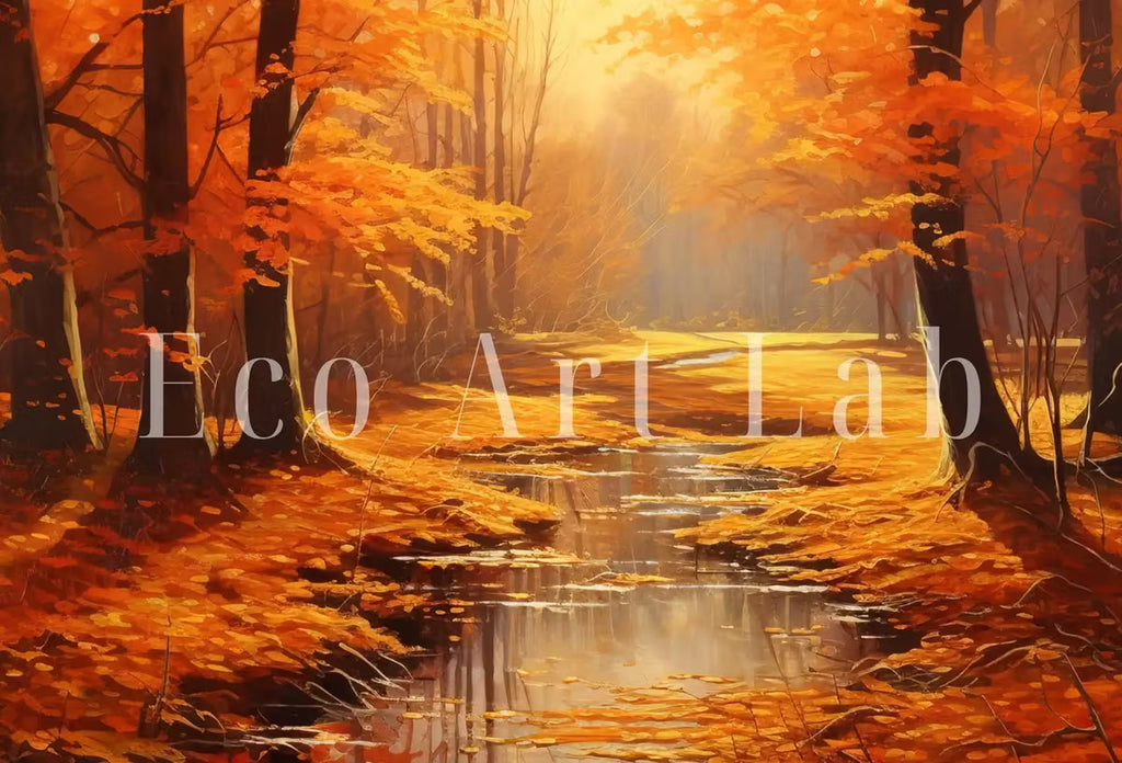 Forest River in the Fall Landscape Painting. Printable Vertical Wall Art. Home or Office Decor. Nature Print Autumn Art. Instant Download – Printable Wall Art