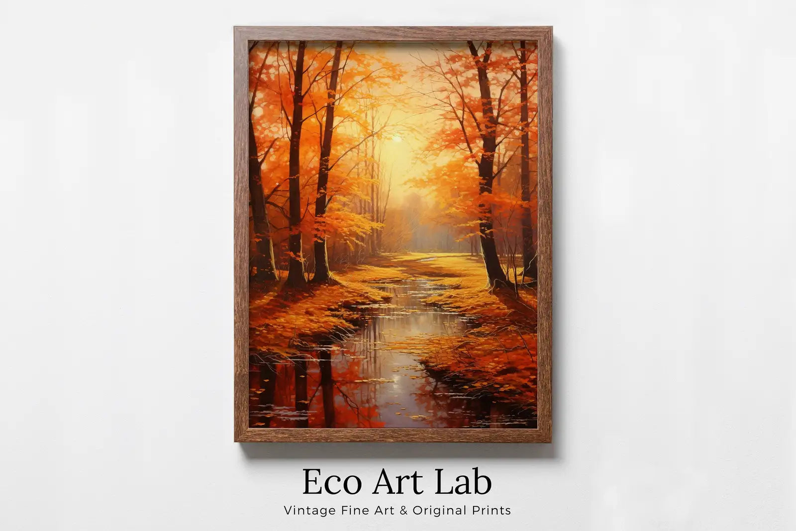 Framed view of Forest River in the Fall Landscape Painting. Printable Vertical Wall Art. Home or Office Decor. Nature Print Autumn Art. Instant Download – printable wall art digital download.