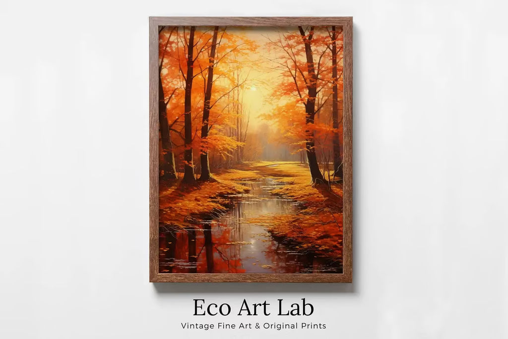 Forest River in the Fall Landscape Painting. Printable Vertical Wall Art. Home or Office Decor. Nature Print Autumn Art. Instant Download – Printable Wall Art