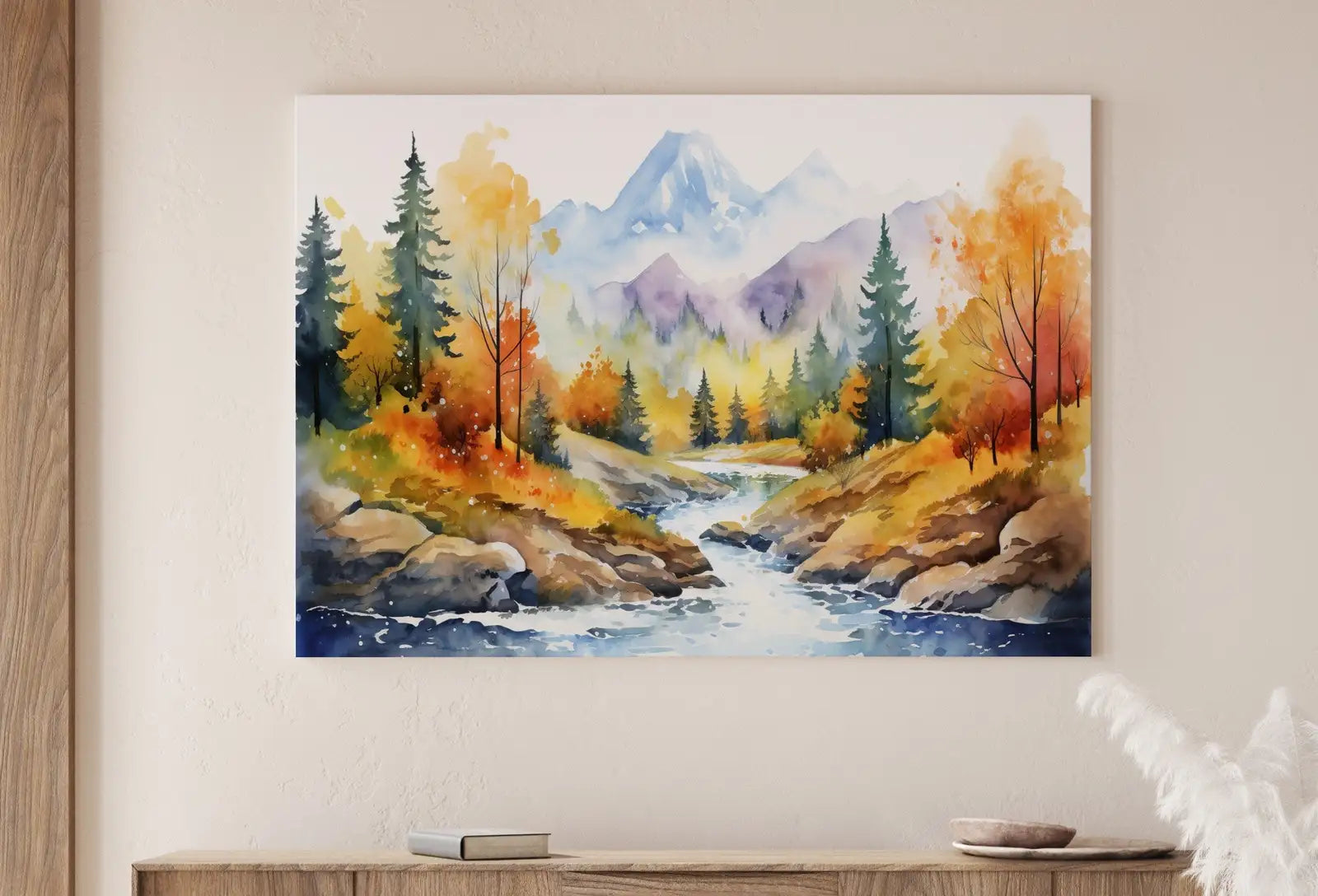 Second included artwork preview from Forest River & Mountain Fall Watercolor Painting. Colorful Forest Landscape. Printable Nature Art. Mountain Forest Art. Printable Wall Art featuring various scenes.