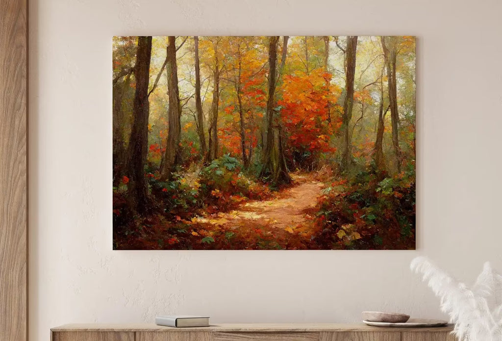 Forest Trail Autumn Landscape Digital Painting. Printable Fall Wall Art, for Home or Office Decor. Nature Print Digital Art Instant Download – Printable Wall Art