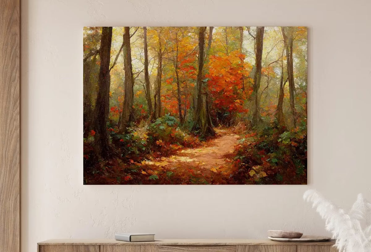 Forest Trail Autumn Landscape Digital Painting. Printable Fall Wall Art, for Home or Office Decor. Nature Print Digital Art Instant Download – Printable Wall Art