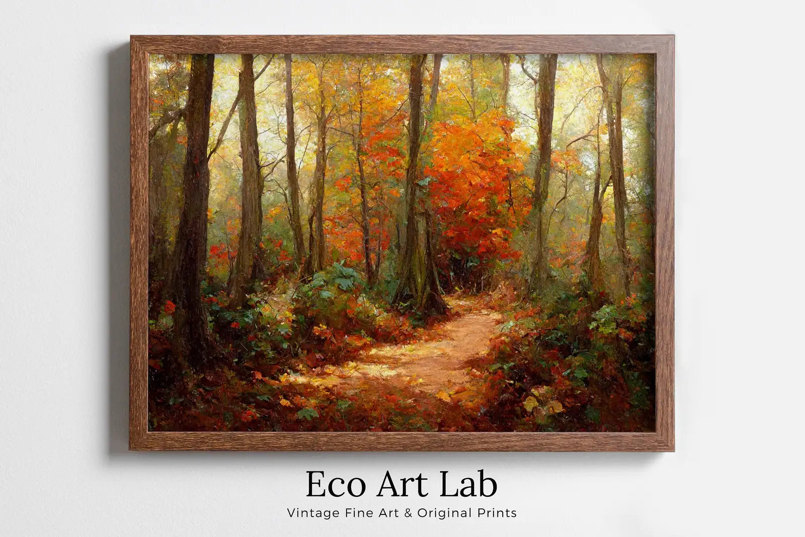 Framed view of Forest Trail Autumn Landscape Digital Painting. Printable Fall Wall Art, for Home or Office Decor. Nature Print Digital Art Instant Download – printable wall art digital download.
