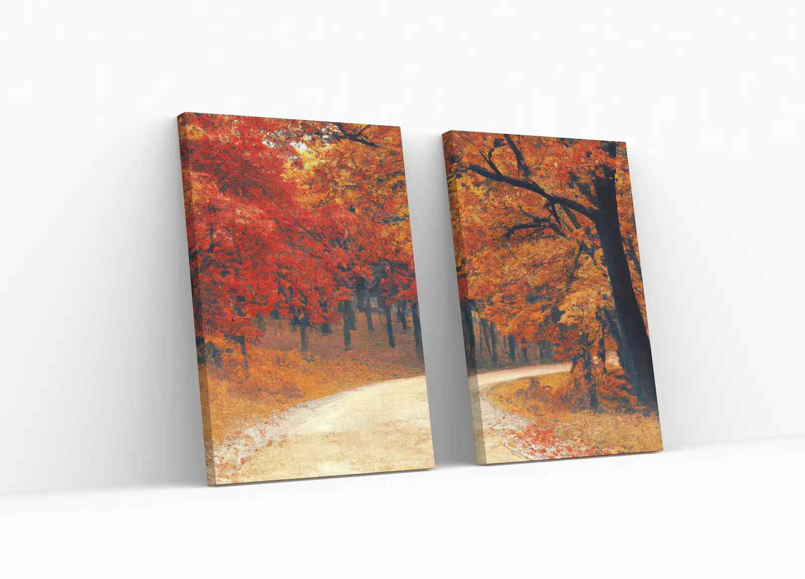 Sentier forestier en automne, ensemble de 2 pièces d’art mural, peinture de paysage, ensemble de 2 arts de la nature, décoration pour la maison ou le bureau à télécharger instantanément