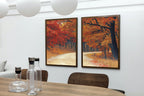 Sentier forestier en automne, ensemble de 2 pièces d’art mural, peinture de paysage, ensemble de 2 arts de la nature, décoration pour la maison ou le bureau à télécharger instantanément