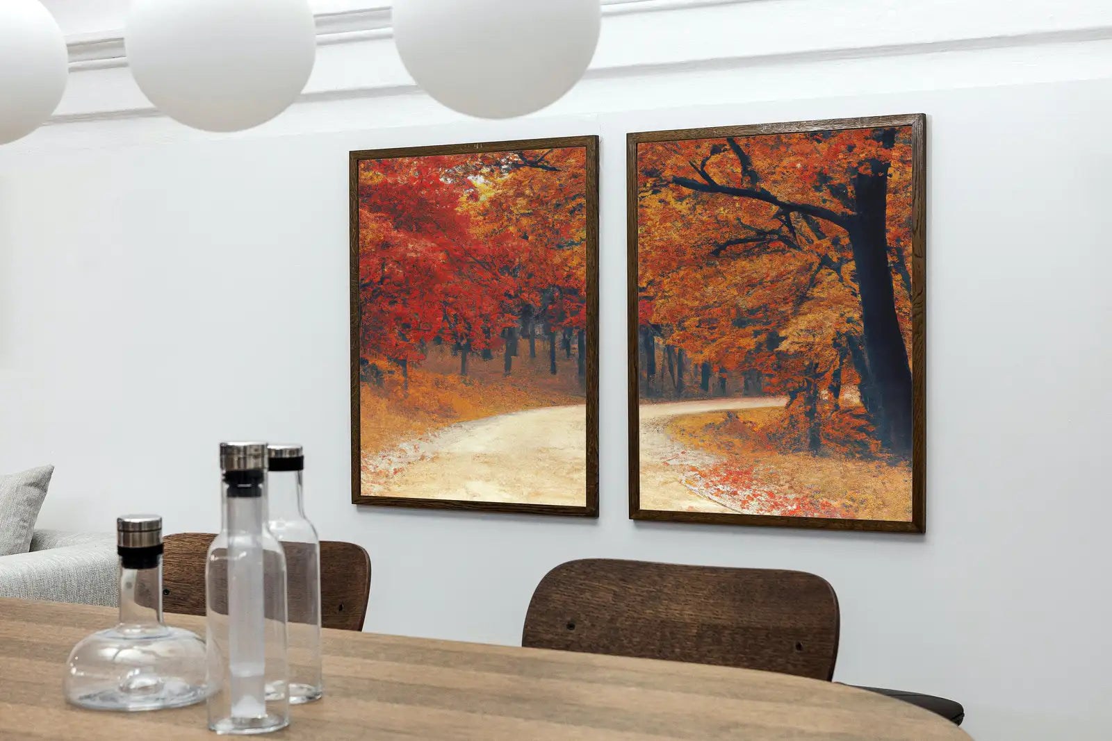 Sentier forestier en automne, ensemble de 2 pièces d’art mural, peinture de paysage, ensemble de 2 arts de la nature, décoration pour la maison ou le bureau à télécharger instantanément