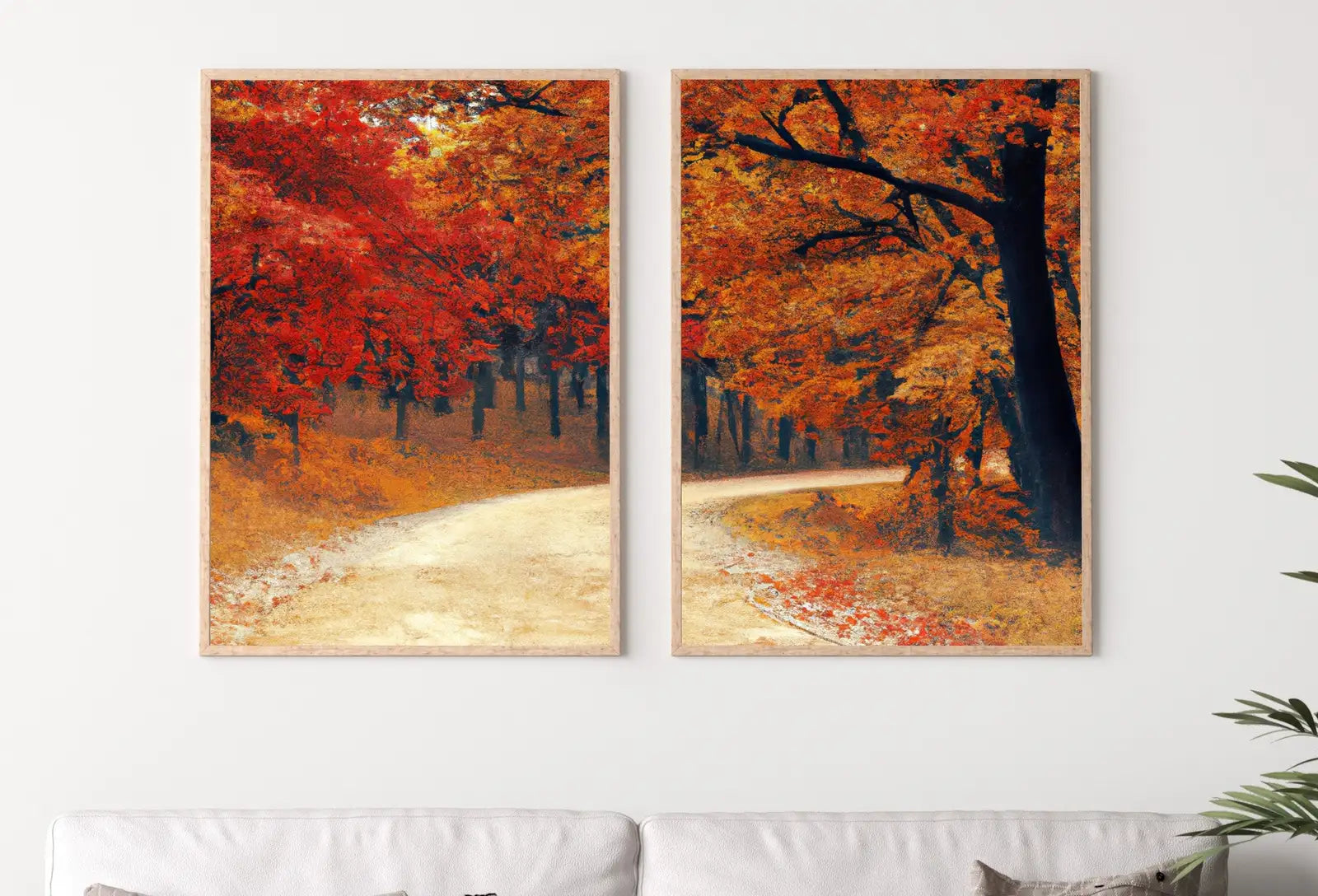 Sentier forestier en automne, ensemble de 2 pièces d’art mural, peinture de paysage, ensemble de 2 arts de la nature, décoration pour la maison ou le bureau à télécharger instantanément