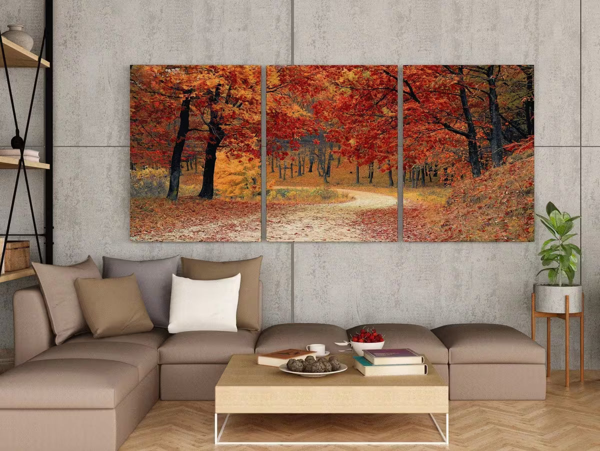 Forest Trail in the Fall 3 Piece Wall Art | Landscape Painting | Nature Print | Set of 3 Prints | Home or Office Decor | Instant Download – Printable Wall Art Set