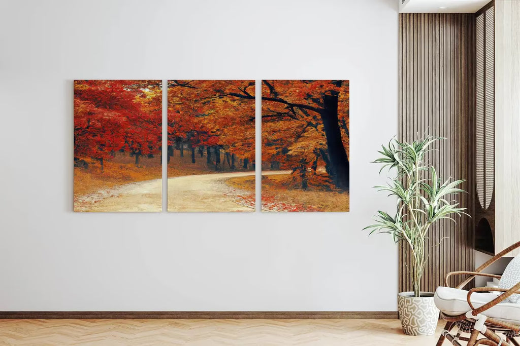 Forest Trail in the Fall 3 Piece Wall Art | Nature Print | Landscape Painting | Set of 3 Prints | Home or Office Decor | Instant Download – Printable Wall Art Set