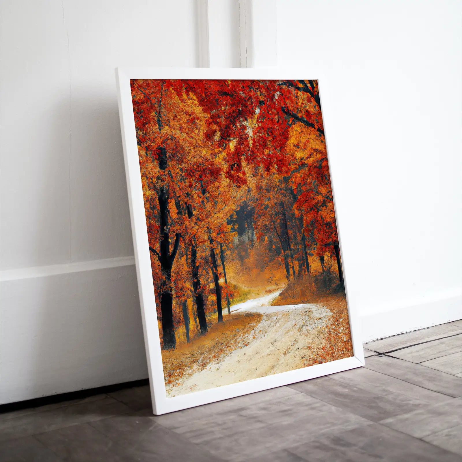 Included artwork preview showing first selection of artworks from Forest Trail in the Fall Landscape Painting. Printable Vertical Wall Art. Home or Office Decor. Nature Print Autumn Art. Instant Download.