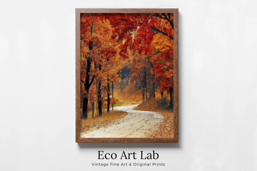 Framed view of Forest Trail in the Fall Landscape Painting. Printable Vertical Wall Art. Home or Office Decor. Nature Print Autumn Art. Instant Download – printable wall art digital download.