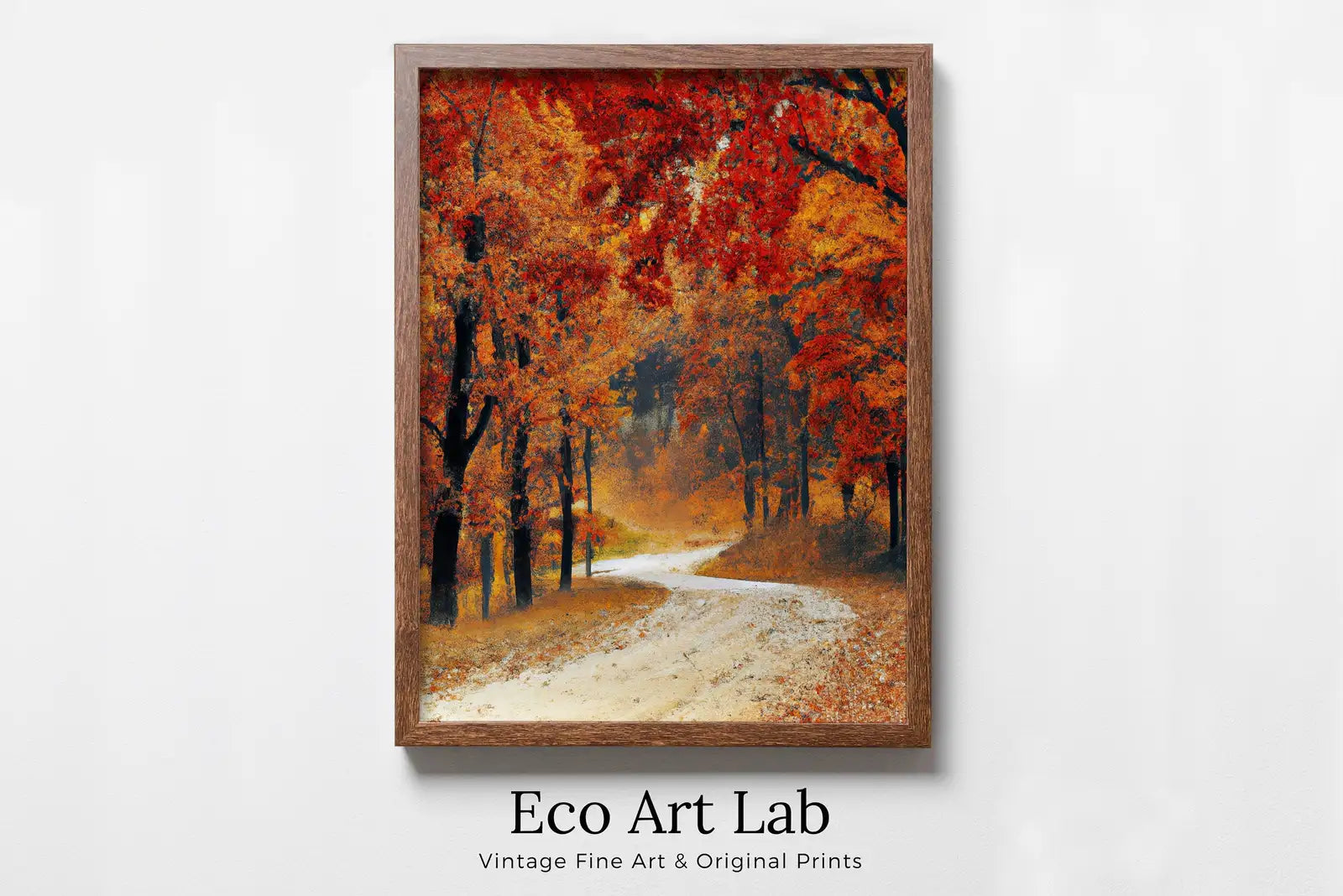Framed view of Forest Trail in the Fall Landscape Painting. Printable Vertical Wall Art. Home or Office Decor. Nature Print Autumn Art. Instant Download – printable wall art digital download.