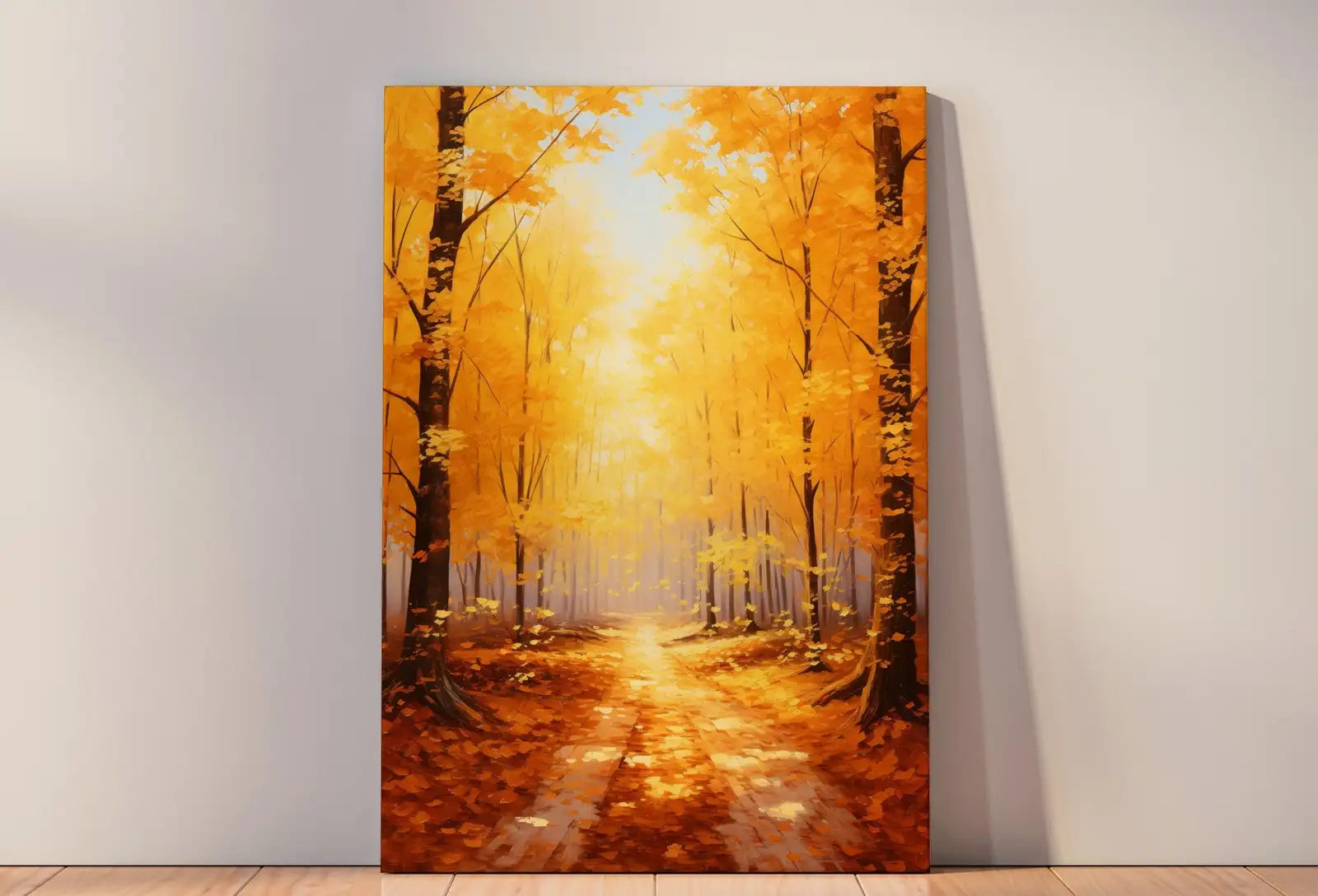 Detail view of artwork from Forest Trail in the Fall Landscape Painting. Printable Vertical Wall Art. Nature Print Autumn Art. Instant Download Home or Office Decor.. (variation 1)