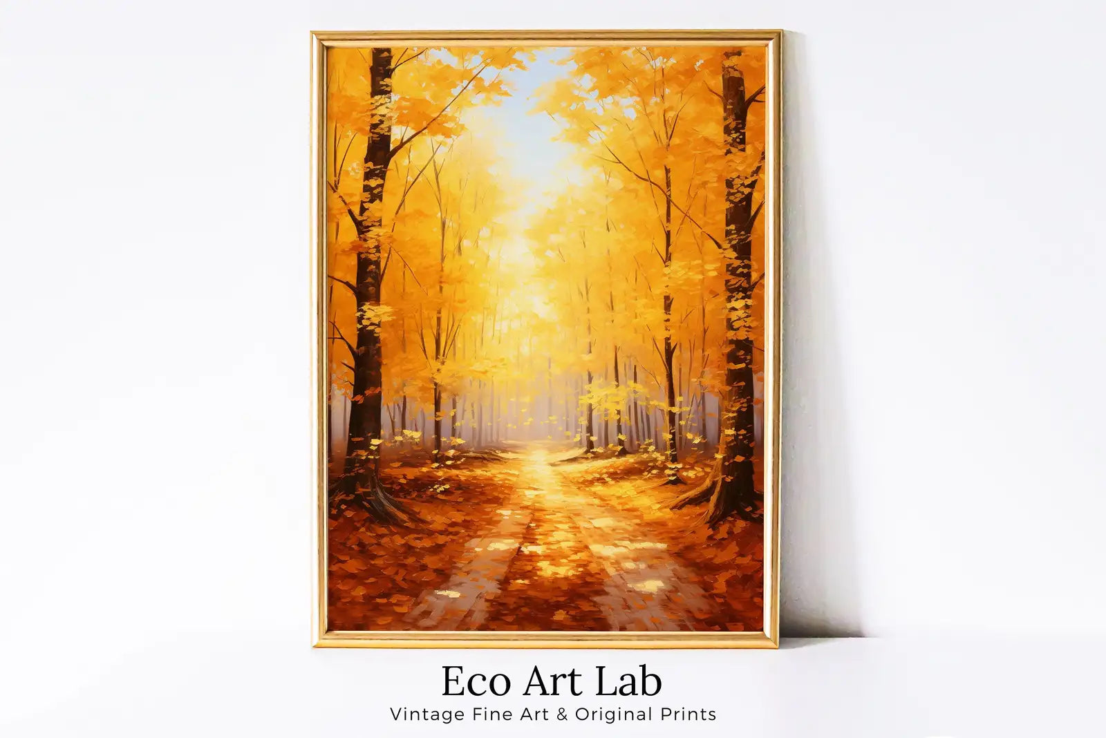 Framed view of Forest Trail in the Fall Landscape Painting. Printable Vertical Wall Art. Nature Print Autumn Art. Instant Download Home or Office Decor. – printable wall art digital download.