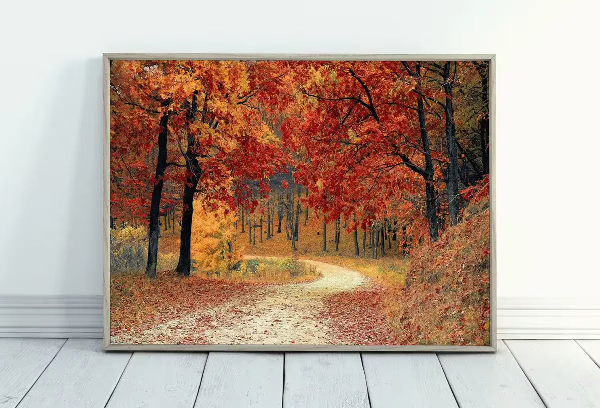 Forest Trail in the Fall Landscape Painting, Printable Wall Art, for Home or Office Decor, Nature Print Digital Art Instant Download – Printable Wall Art