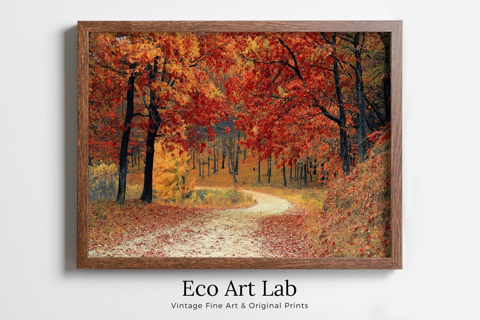Framed view of Forest Trail in the Fall Landscape Painting, Printable Wall Art, for Home or Office Decor, Nature Print Digital Art Instant Download – printable wall art digital download.